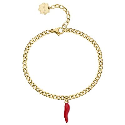 Brosway Damen Armband CHAKRA mit einem Glückshorns und roter Emaille Anhänger aus Edelstahl mit 14K-vergoldeter-PVD-Beschichtung, Länge: 18 cm, BHKB140 Brosway Damen Armband CHAKRA mit einem Glückshorns und roter Emaille Anhänger aus Edelstahl mit 14K-vergoldeter-PVD-Beschichtung, Länge: 18 cm, BHKB140
