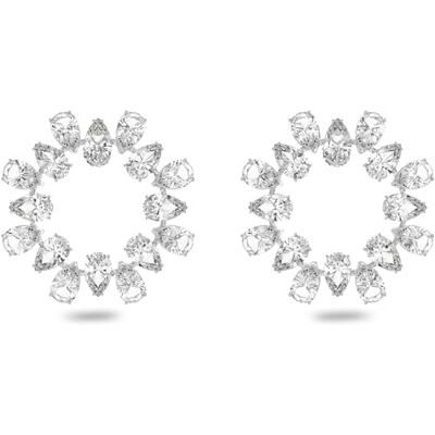 Swarovski Matrix Ohrringe, Rhodinierte Kreolen mit Strahlenden Kristallen Swarovski Matrix Ohrringe, Rhodinierte Kreolen mit Strahlenden Kristallen