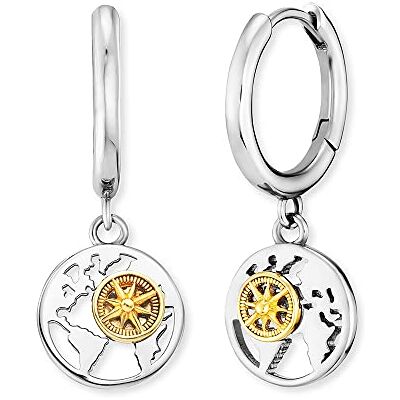 Engelsrufer Damen Creole Aloha aus Sterling Silber mit rundem Anhänger Weltkarte und Windrose Bicolor Clipverschluss nickelfrei Größe: 14mm Engelsrufer Damen Creole Aloha aus Sterling Silber mit rundem Anhänger Weltkarte und Windrose Bicolor Clipverschluss nickelfrei Größe: 14mm