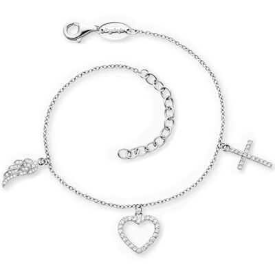 Engelsrufer Damen Armband aus Sterling Silber mit Zirkonia und Anhänger Kreuz Herz Engelsflügel Karabinerverschluss längenverstellbar nickelfrei Engelsrufer Damen Armband aus Sterling Silber mit Zirkonia und Anhänger Kreuz Herz Engelsflügel Karabinerverschluss längenverstellbar nickelfrei