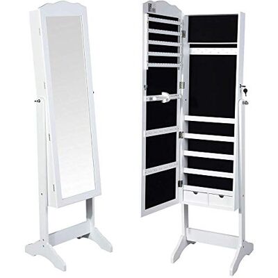 BAKAJI Spiegel Schmuckschrank Schmuckschrank Spiegel mit Tür und Schubladen Farbe Weiß, Schrank Organizer Schmuckhalter (Michela) BAKAJI Spiegel Schmuckschrank Schmuckschrank Spiegel mit Tür und Schubladen Farbe Weiß, Schrank Organizer Schmuckhalter (Michela)