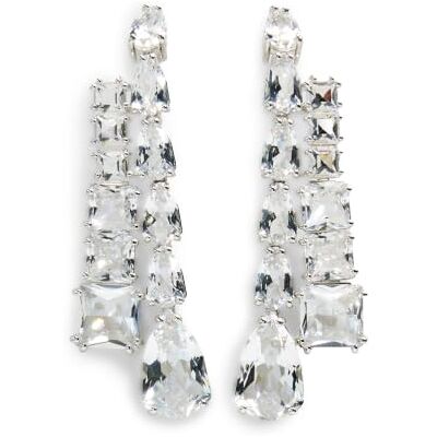 Swarovski Matrix Drop-Ohrhänger, Weiße, Rhodinierte Ohrringe mit Strahlenden Kristallen in Verschiedenen Schliffen Swarovski Matrix Drop-Ohrhänger, Weiße, Rhodinierte Ohrringe mit Strahlenden Kristallen in Verschiedenen Schliffen