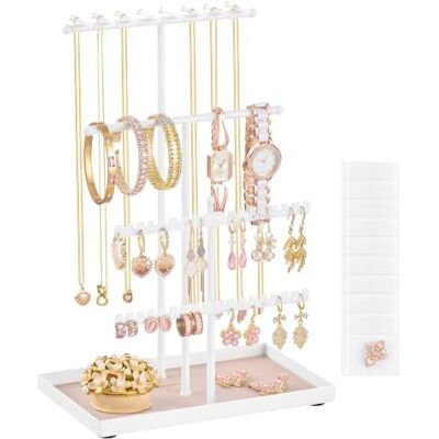 SONGMICS Schmuckständer, Schmuckhalter, Metallrahmen, Schmucktablett Samt Schmuckaufbewahrung für Halsketten Armbänder Ohrringe Ohrstecker Ringe, Geschenkidee, mattweiß, Caeley Kollektion JJS036WG03 SONGMICS Schmuckständer, Schmuckhalter, Metallrahmen, Schmucktablett Samt Schmuckaufbewahrung für Halsketten Armbänder Ohrringe Ohrstecker Ringe, Geschenkidee, mattweiß, Caeley Kollektion JJS036WG03