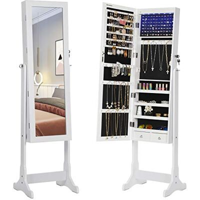 SONGMICS LED Beleuchtung Schmuckschrank, mit Spiegel, 4 Ablagen und 2 kleinen Schubladen, abschließbar JBC94W SONGMICS LED Beleuchtung Schmuckschrank, mit Spiegel, 4 Ablagen und 2 kleinen Schubladen, abschließbar JBC94W