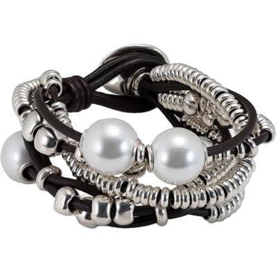 Uno de 50 Damen-Armband Leder Metal Mix Silber Poliert PUL0578MT Uno de 50 Damen-Armband Leder Metal Mix Silber Poliert PUL0578MT