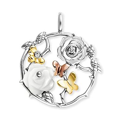 Engelsrufer Damen Anhänger Rose Garden aus Sterling Silber Tricolor mit Perlmutt- besetzt mit 2 Zirkonia Steinen Ösenverschluss nickelfrei Größe: 25mm Engelsrufer Damen Anhänger Rose Garden aus Sterling Silber Tricolor mit Perlmutt- besetzt mit 2 Zirkonia Steinen Ösenverschluss nickelfrei Größe: 25mm