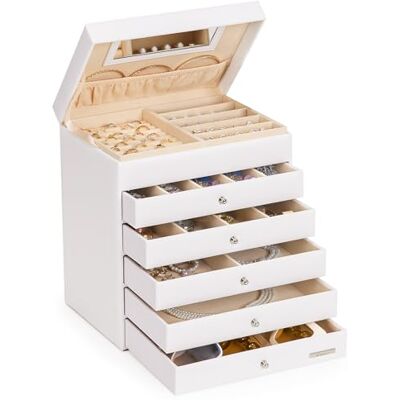 Yorbay Große Schmuckbox mit Spiegel für Damen: 6 Ebenen mit 5 Schubladen Yorbay Große Schmuckbox mit Spiegel für Damen: 6 Ebenen mit 5 Schubladen
