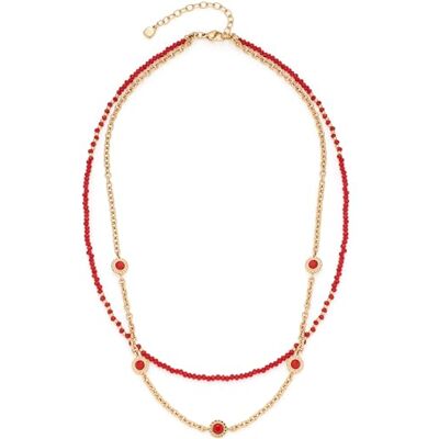 JEWELS BY LEONARDO Halskette Florena • doppelreihige Kette aus goldfarbenem Edelstahl • aufgereihte rote Glassteine und eingesetzte Blüten-Elemente • 42-47 cm Länge • Damen Schmuck • 023545 JEWELS BY LEONARDO Halskette Florena • doppelreihige Kette aus goldfarbenem Edelstahl • aufgereihte rote Glassteine und eingesetzte Blüten-Elemente • 42-47 cm Länge • Damen Schmuck • 023545