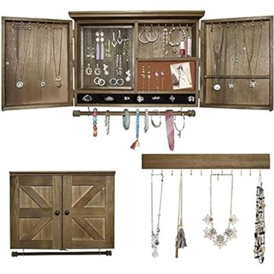 GLANT Rustikaler Schmuck-Organizer zur Wandmontage mit Holztür-Dekor, Holz-Wandhalterung, Schmuckhalter für Halsketten, Ohrringe, Armbänder, Ringhalter. Inklusive passendem Haken-Organizer GLANT Rustikaler Schmuck-Organizer zur Wandmontage mit Holztür-Dekor, Holz-Wandhalterung, Schmuckhalter für Halsketten, Ohrringe, Armbänder, Ringhalter. Inklusive passendem Haken-Organizer
