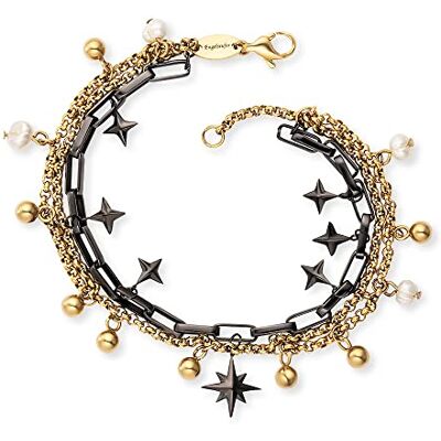 Engelsrufer Damen Armband Boho aus schwarzem und vergoldetem Sterling Silber mit Sterne und Perlen Anhänger in zwei Längen verstellbar nickelfrei Engelsrufer Damen Armband Boho aus schwarzem und vergoldetem Sterling Silber mit Sterne und Perlen Anhänger in zwei Längen verstellbar nickelfrei