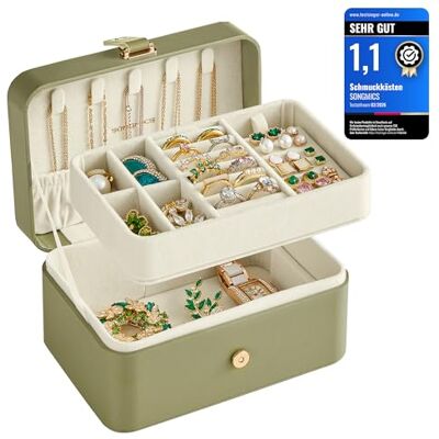 SONGMICS Schmuckkästchen Reise, 2 Ebenen, tragbar, 16 x 11 x 7,8 cm Schmuckaufbewahrung, Schmuck-Reiseetui, für größere Accessoires, Geschenkidee, salbeigrün, GISELLA Kollektion JBC166C02 SONGMICS Schmuckkästchen Reise, 2 Ebenen, tragbar, 16 x 11 x 7,8 cm Schmuckaufbewahrung, Schmuck-Reiseetui, für größere Accessoires, Geschenkidee, salbeigrün, GISELLA Kollektion JBC166C02