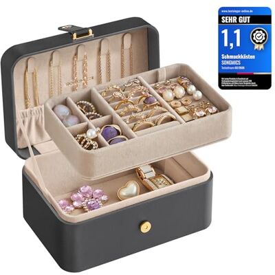 SONGMICS Schmuckkästchen Reise, 2 Ebenen, tragbar, 16 x 11 x 7,8 cm Schmuckaufbewahrung, Schmuck-Reiseetui, für größere Accessoires, Geschenkidee, Schiefergrau, GISELLA Kollektion JBC166G01 SONGMICS Schmuckkästchen Reise, 2 Ebenen, tragbar, 16 x 11 x 7,8 cm Schmuckaufbewahrung, Schmuck-Reiseetui, für größere Accessoires, Geschenkidee, Schiefergrau, GISELLA Kollektion JBC166G01