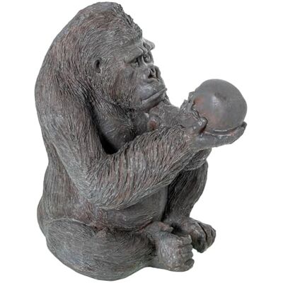 DRW Figur eines Gorilla mit einem Totenkopf aus Harz in Grau, 39 x 33 x 44 cm DRW Figur eines Gorilla mit einem Totenkopf aus Harz in Grau, 39 x 33 x 44 cm