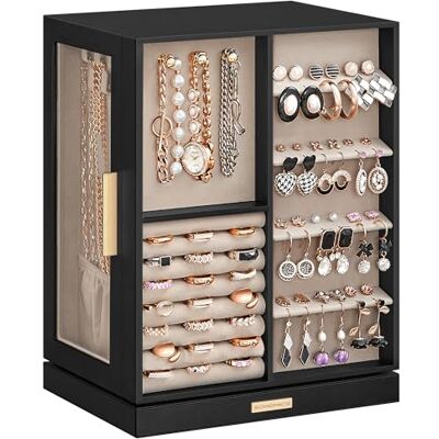 SONGMICS Schmuckkästchen, 360° drehbar, 5 Schubladen, seitliche Glasfenster Vertikale Schmuckaufbewahrung, offen, geräumig, Geschenkidee, graphitschwarz, GISELLA Kollektion JBC170B01 SONGMICS Schmuckkästchen, 360° drehbar, 5 Schubladen, seitliche Glasfenster Vertikale Schmuckaufbewahrung, offen, geräumig, Geschenkidee, graphitschwarz, GISELLA Kollektion JBC170B01