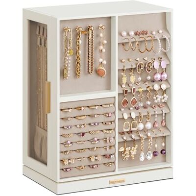SONGMICS Schmuckkästchen, 360° drehbar, 7 Schubladen, seitliche Glasfenster Vertikale Schmuckaufbewahrung, offen, geräumig, Geschenkidee, Cremeweiss und Hellbraun, GISELLA Kollektion JBC201W01 SONGMICS Schmuckkästchen, 360° drehbar, 7 Schubladen, seitliche Glasfenster Vertikale Schmuckaufbewahrung, offen, geräumig, Geschenkidee, Cremeweiss und Hellbraun, GISELLA Kollektion JBC201W01