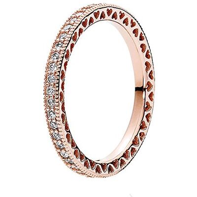 PANDORA Sparkle & Hearts Ring in Roségold mit 14 Karat rosévergoldete Metalllegierung und Cubic Zirkonia Signature Collection, Größe 48, 180963CZ-48 PANDORA Sparkle & Hearts Ring in Roségold mit 14 Karat rosévergoldete Metalllegierung und Cubic Zirkonia Signature Collection, Größe 48, 180963CZ-48