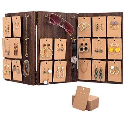 Aulock Schmuckständer aus Holz, 3-seitig, für den Verkauf von Ohrringen, Ringen und Schlüsselanhängern, mit 27 Haken und 100 Ohrringkarten für Geschäft, Vitrine und Zuhause (braun) Aulock Schmuckständer aus Holz, 3-seitig, für den Verkauf von Ohrringen, Ringen und Schlüsselanhängern, mit 27 Haken und 100 Ohrringkarten für Geschäft, Vitrine und Zuhause (braun)