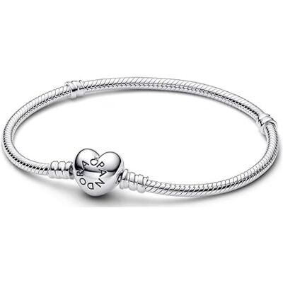 PANDORA Moments Herz und Schlangen-Gliederarmband aus Sterling Silber, Kompatibel Moments, Größe: 16, 594594C00-16 PANDORA Moments Herz und Schlangen-Gliederarmband aus Sterling Silber, Kompatibel Moments, Größe: 16, 594594C00-16
