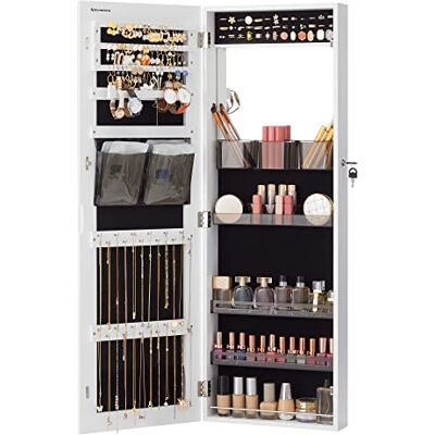 SONGMICS Schmuckschrank mit Spiegel, Hängeschrank, Ganzkörperspiegel Schmuckaufbewahrung für Ketten, Ohrringe, abschließbarer Spiegelschrank, Geschenkidee, weiß, BERIT Kollektion JJC003W01 SONGMICS Schmuckschrank mit Spiegel, Hängeschrank, Ganzkörperspiegel Schmuckaufbewahrung für Ketten, Ohrringe, abschließbarer Spiegelschrank, Geschenkidee, weiß, BERIT Kollektion JJC003W01