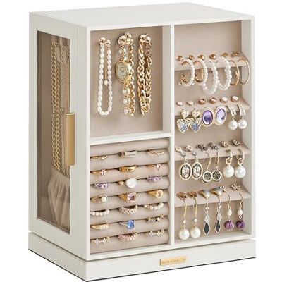 SONGMICS Schmuckkästchen, 360° drehbar, 5 Schubladen, seitliche Glasfenster Vertikale Schmuckaufbewahrung, offen, geräumig, Geschenkidee, Cremeweiss und Hellbraun, GISELLA Kollektion JBC170W01 SONGMICS Schmuckkästchen, 360° drehbar, 5 Schubladen, seitliche Glasfenster Vertikale Schmuckaufbewahrung, offen, geräumig, Geschenkidee, Cremeweiss und Hellbraun, GISELLA Kollektion JBC170W01