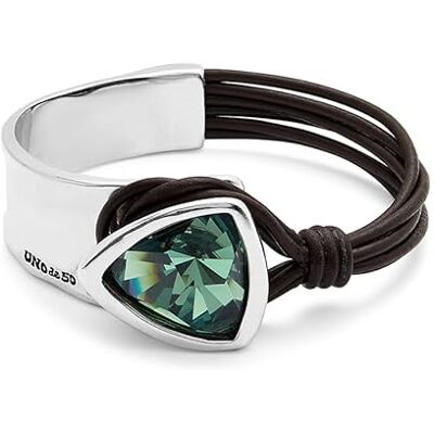 Uno de 50 Robustes Damenarmband Leder und Sterlingsilber plattiert Grüner facettierter Kristall Größe M Handgefertigter Schmuck Uno de 50 Robustes Damenarmband Leder und Sterlingsilber plattiert Grüner facettierter Kristall Größe M Handgefertigter Schmuck