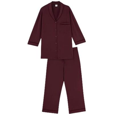 Dagi Women's Bordeaux Long Sleeve Velvet Strip Detailed Shirt Pants Pajamas Suit, Bordeaux,4XL Dagi Women's Bordeaux Long Sleeve Velvet Strip Detailed Shirt Pants Pajamas Suit, Bordeaux,4XL