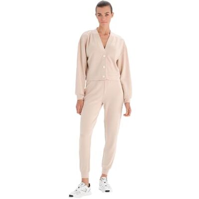 Dagi Women's Ecru Regular Waist Jogger Trousers, Ecru,XL Dagi Women's Ecru Regular Waist Jogger Trousers, Ecru,XL