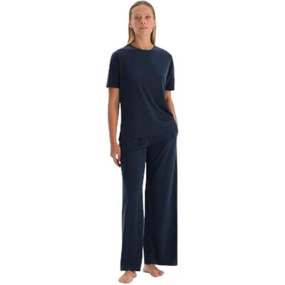 Dagi Navy Knitted Regular High Waist Supreme Long Leg Trousers, Navy, M Dagi Navy Knitted Regular High Waist Supreme Long Leg Trousers, Navy, M