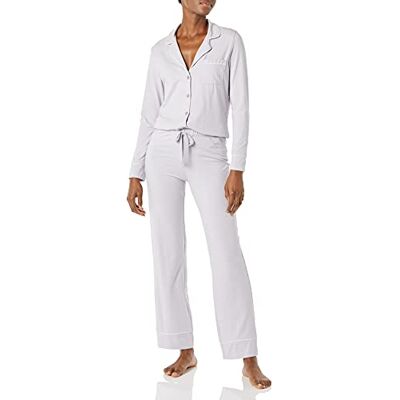 Amazon Damen-Pyjama-Set aus Baumwollmodal, langärmeliges Hemd und Durchgehender Unterteil, Flieder, Größe XXL Amazon Damen-Pyjama-Set aus Baumwollmodal, langärmeliges Hemd und Durchgehender Unterteil, Flieder, Größe XXL