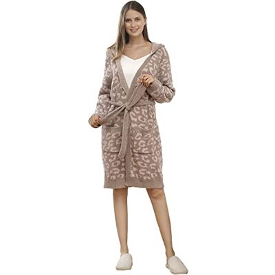 DOOWELL Damen-Bademantel, modischer Leopardenmantel für Damen mit Taschen, warmer Plüsch-Bademantel, bequem, weich, langlebig, GRAU, Einheitsgröße DOOWELL Damen-Bademantel, modischer Leopardenmantel für Damen mit Taschen, warmer Plüsch-Bademantel, bequem, weich, langlebig, GRAU, Einheitsgröße