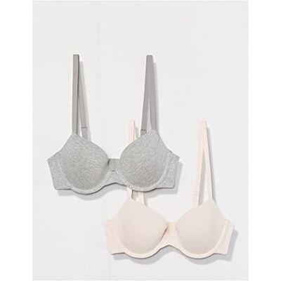 Amazon Damen Halbschalen-BH aus Baumwolle, 2er-Pack, Grau Meliert/Perle, 85D Amazon Damen Halbschalen-BH aus Baumwolle, 2er-Pack, Grau Meliert/Perle, 85D