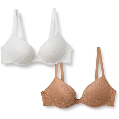 Amazon Damen Gepolsterter Push-up-BH mit Bügeln und Spitze, Pack of 2, Gewaschene Bronze/Weiß, 80B Amazon Damen Gepolsterter Push-up-BH mit Bügeln und Spitze, Pack of 2, Gewaschene Bronze/Weiß, 80B