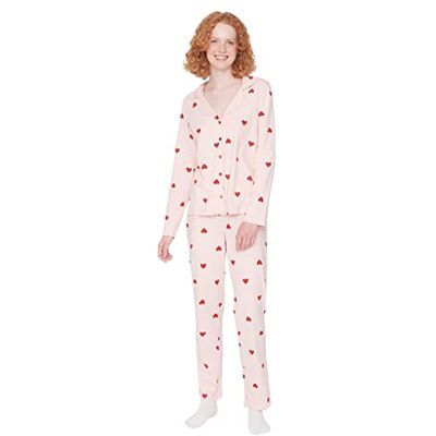 TRENDYOL Damen 2er-pack Herz Lange Ärmel Lounge/Zuhause Tailliert Pyjama-set Pajama Set, Rosa, L EU TRENDYOL Damen 2er-pack Herz Lange Ärmel Lounge/Zuhause Tailliert Pyjama-set Pajama Set, Rosa, L EU