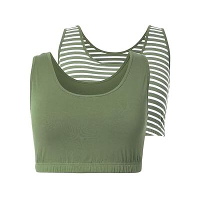 Ulla Popken Damen große Größen Übergrößen Plus Size Bustiers, 2er-Pack, Biobaumwolle, Ringel/einfarbig olivgrün 46+ 847038430-46+ Ulla Popken Damen große Größen Übergrößen Plus Size Bustiers, 2er-Pack, Biobaumwolle, Ringel/einfarbig olivgrün 46+ 847038430-46+