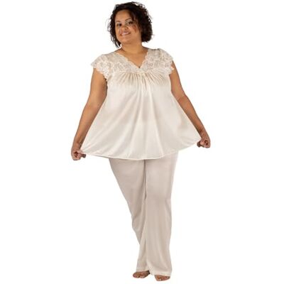 Shadowline Damen Silhouette Pyjama-Set mit Kurzen Flügelärmeln Pyjamaset, elfenbeinfarben, Medium (2er Pack) Shadowline Damen Silhouette Pyjama-Set mit Kurzen Flügelärmeln Pyjamaset, elfenbeinfarben, Medium (2er Pack)