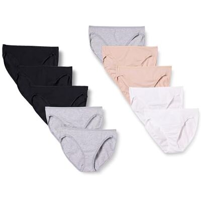 Amazon Damen Unterhosen aus Baumwoll-Stretch, Hoch Geschnittenes Bikini-Höschen, 10er Pack, 10-pack Neutral Assorted, 38 Amazon Damen Unterhosen aus Baumwoll-Stretch, Hoch Geschnittenes Bikini-Höschen, 10er Pack, 10-pack Neutral Assorted, 38