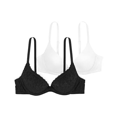 Dorina Damen Sonia Push-Up-BH 2er-Pack – Bügel-BHS mit Geformten Cups, Spitze und Glattem Mikrogewebe für Hebung und Komfort, Schwarz und Weiß Dorina Damen Sonia Push-Up-BH 2er-Pack – Bügel-BHS mit Geformten Cups, Spitze und Glattem Mikrogewebe für Hebung und Komfort, Schwarz und Weiß