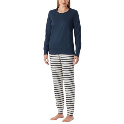 Schiesser Damen Schlafanzug lang mit Bündchen Baumwolle Nightwear Schiesser Damen Schlafanzug lang mit Bündchen Baumwolle Nightwear