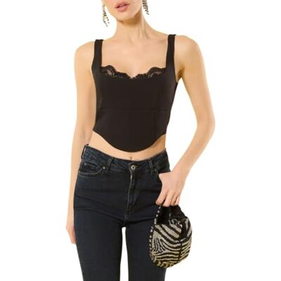 TRENDYOL Black Crop Lace Detailed Woven Stylish Bustier Tprss25Bs00031 TRENDYOL Black Crop Lace Detailed Woven Stylish Bustier Tprss25Bs00031