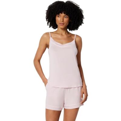Amazon Damen Sommer-Pyjama-Set aus Modal-Mischgewebe, Spaghettitop mit Shorts, Rosa, L Amazon Damen Sommer-Pyjama-Set aus Modal-Mischgewebe, Spaghettitop mit Shorts, Rosa, L