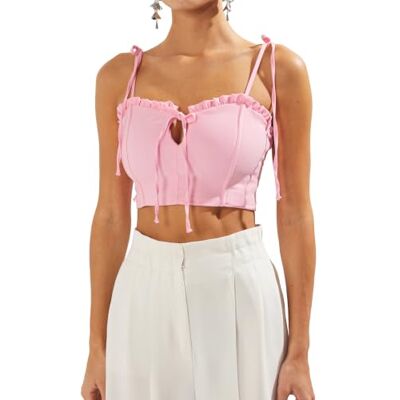 TRENDYOL Pink Lacing Detailed Ruffle Crop Woven Bustier Tprss25Bs00018 TRENDYOL Pink Lacing Detailed Ruffle Crop Woven Bustier Tprss25Bs00018