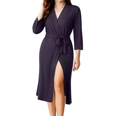 NY Threads Damen-Bademantel, lang, gestrickt, 3/4-Ärmel, weicher Kimono, leicht, Loungewear, violett, XXL (Packung 1) NY Threads Damen-Bademantel, lang, gestrickt, 3/4-Ärmel, weicher Kimono, leicht, Loungewear, violett, XXL (Packung 1)