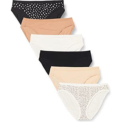 Amazon Damen Unterhosen aus Baumwoll-Stretch, Hoch Geschnittenes Bikini-Höschen, 6er Pack, Floral/Mehrfarbig/Punkte, 46 Amazon Damen Unterhosen aus Baumwoll-Stretch, Hoch Geschnittenes Bikini-Höschen, 6er Pack, Floral/Mehrfarbig/Punkte, 46