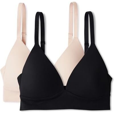 Amazon Damen Bralette Mit V-Ausschnitt Und Peachiertem Mikrofaserfutter, 2er-Pack, Helles Blütenblatt/Schwarz, M Amazon Damen Bralette Mit V-Ausschnitt Und Peachiertem Mikrofaserfutter, 2er-Pack, Helles Blütenblatt/Schwarz, M