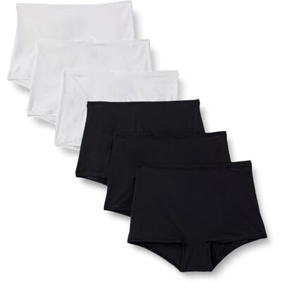 Amazon Damen Boyshorts aus Peachfarbener Mikrofaser mit Hoher Taille, 6er-Pack, Schwarz/Weiß, 36 Amazon Damen Boyshorts aus Peachfarbener Mikrofaser mit Hoher Taille, 6er-Pack, Schwarz/Weiß, 36