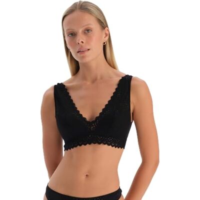 Dagi Black Fashion Knitted Non-Wired Regular Lace Non-Padded Thick Strap Soft Bra, Black, 85B Dagi Black Fashion Knitted Non-Wired Regular Lace Non-Padded Thick Strap Soft Bra, Black, 85B