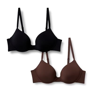 Amazon Damen Push-Up-BH Mit Rundhalsauschnitt Und Mikrofaserfutter, 2er-Pack, Haselnuss/Schwarz, 80C Amazon Damen Push-Up-BH Mit Rundhalsauschnitt Und Mikrofaserfutter, 2er-Pack, Haselnuss/Schwarz, 80C
