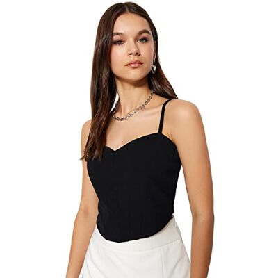 TRENDYOL Damen Black Sadeped Pantoteverstellbarer Rippe -Strickstrick Bustier Twoss23bs00036, Schwarz L. TRENDYOL Damen Black Sadeped Pantoteverstellbarer Rippe -Strickstrick Bustier Twoss23bs00036, Schwarz L.