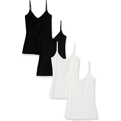 Amazon Damen Strick-Camisole mit V-Ausschnitt und Lagenmuster, schmale Passform, 4er-Pack, Schwarz/Weiß, XX-Large Amazon Damen Strick-Camisole mit V-Ausschnitt und Lagenmuster, schmale Passform, 4er-Pack, Schwarz/Weiß, XX-Large