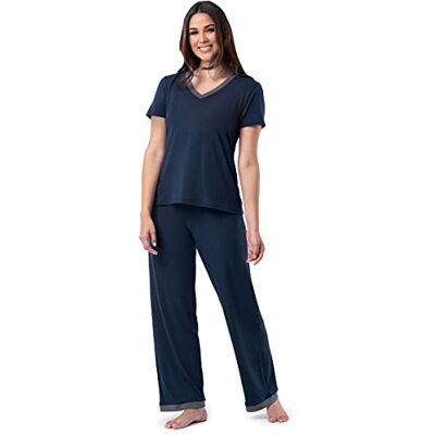 Fruit of the Loom Damen Schlafanzug-Set, kurzärmelig, T-Shirt und Hose, 2-teilig Pyjamaset, Midnight Blue, 38 Fruit of the Loom Damen Schlafanzug-Set, kurzärmelig, T-Shirt und Hose, 2-teilig Pyjamaset, Midnight Blue, 38